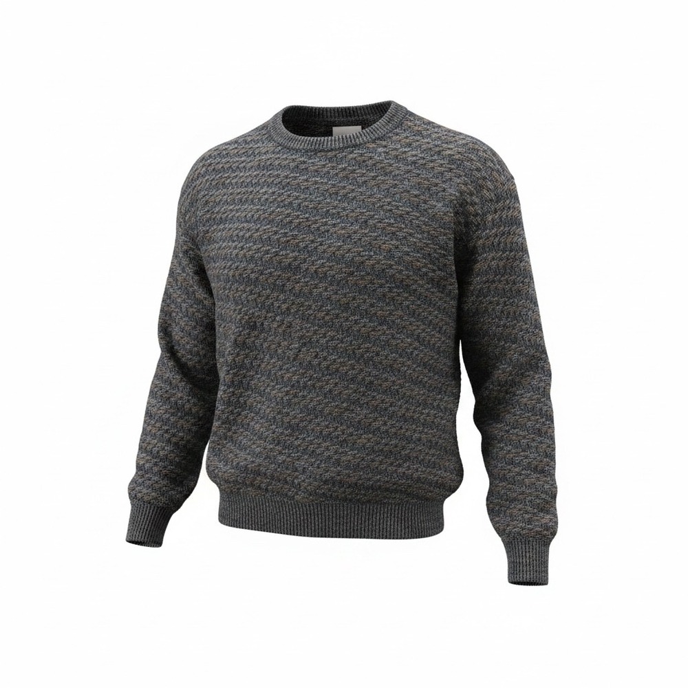 Towncraft Sweater Mens XL Blue Grey Brown Textured Knit Crewneck